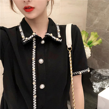 Rochie casual de dama in negru cu perle decorative