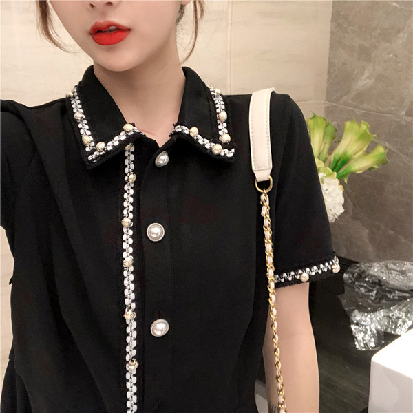 Rochie casual de dama in negru cu perle decorative