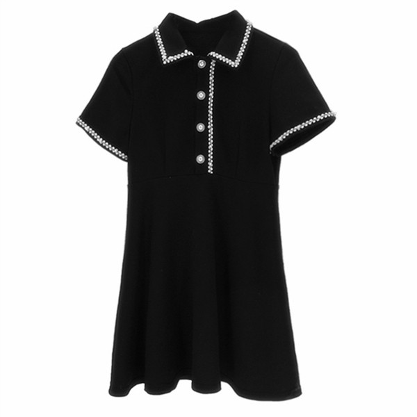 Rochie casual de dama in negru cu perle decorative