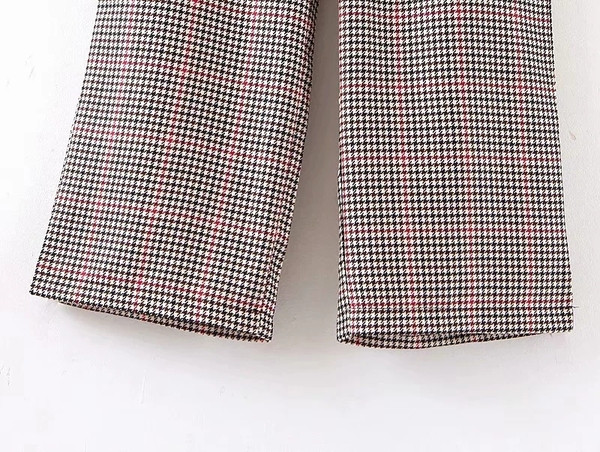 Pantaloni de dama in carouri cu talie inalta si curea