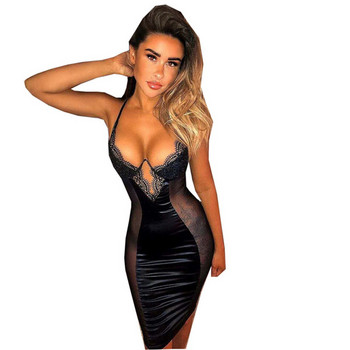 Rochie elegantă de damă, cu bretele subțiri și decolteu adânc, în negru și roșu