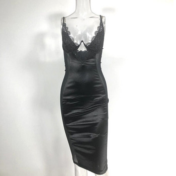 Rochie elegantă de damă, cu bretele subțiri și decolteu adânc, în negru și roșu