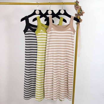 Rochie lunga cu bretele subtiri din tricot