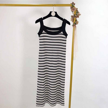 Rochie lunga cu bretele subtiri din tricot