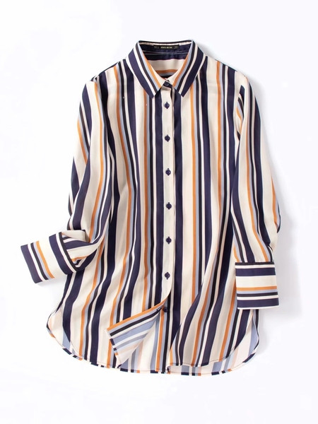 Cămașă de damă în dungi cu guler clasic - model lung