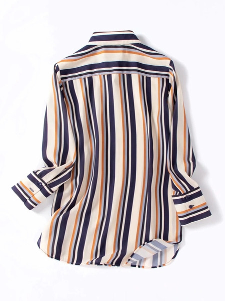 Cămașă de damă în dungi cu guler clasic - model lung