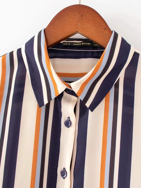 Cămașă de damă în dungi cu guler clasic - model lung