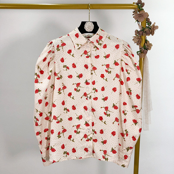 Cămașă de damă cu guler clasic în roz și model cu model