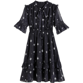 Rochie moderna de dama cu model floral in negru cu maneci 3/4