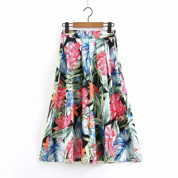 Virágmintás női szoknya - magas derékkal