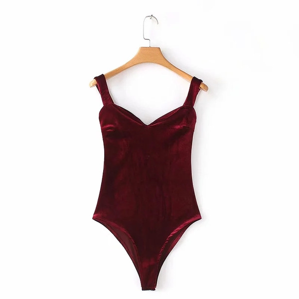 Body de dama actual din catifea in rosu