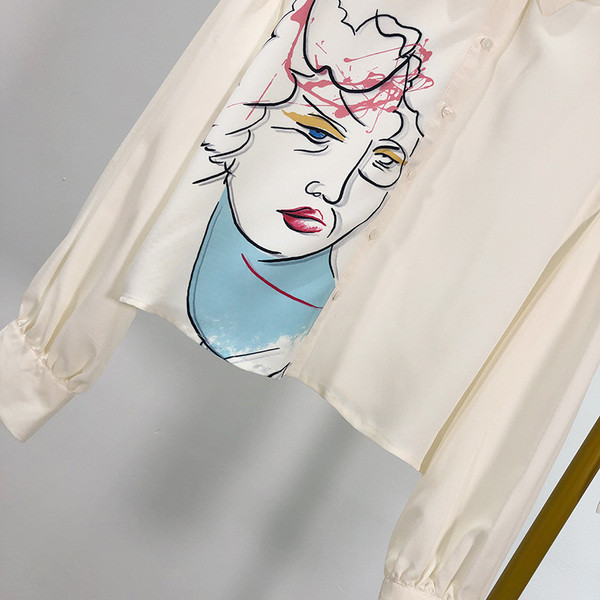 Cămașă de damă cu mânecă lungă, albă, cu aplicație