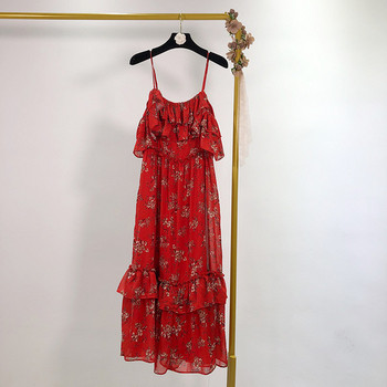 Rochie lunga de dama cu bretele subtiri din sifon