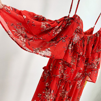 Rochie lunga de dama cu bretele subtiri din sifon