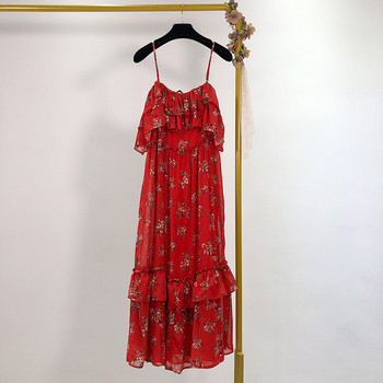 Rochie lunga de dama cu bretele subtiri din sifon