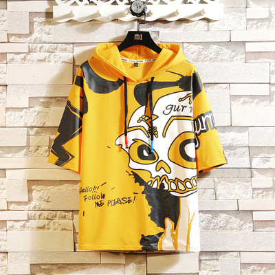 Tricou barbatesc in doua culori cu aplicatie si gluga