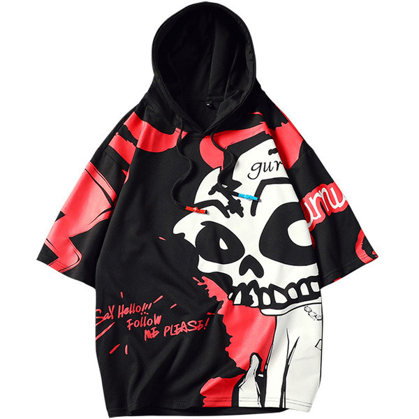 Tricou barbatesc in doua culori cu aplicatie si gluga