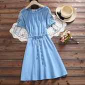 Rochie casual de dama in albastru cu maneci scurte