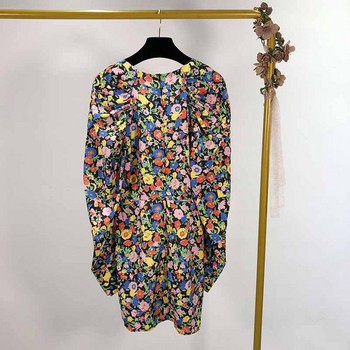 Rochie de dama cu decolteu in V si maneci lungi cu model floral