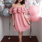 Rochie casual de dama cu maneci cazute in roz si albastru