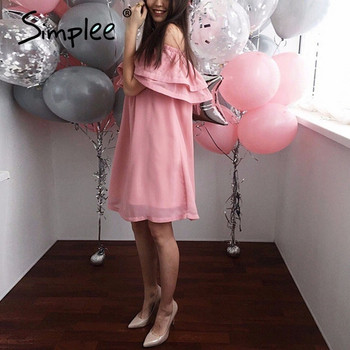 Rochie casual de dama cu maneci cazute in roz si albastru