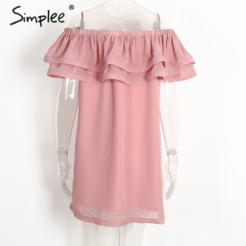 Rochie casual de dama cu maneci cazute in roz si albastru