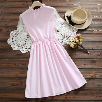 Rochie moderna de dama cu talie inalta in albastru si roz