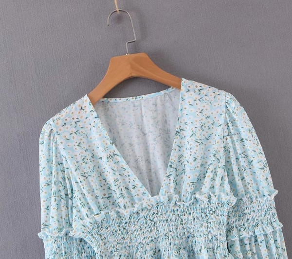 Új modell modern női blúz V-nyakú kék színben