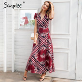 Rochie lată de damă casual, cu mâneci scurte și decolteu adânc, în culoarea roșie