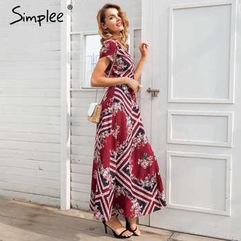 Rochie lată de damă casual, cu mâneci scurte și decolteu adânc, în culoarea roșie