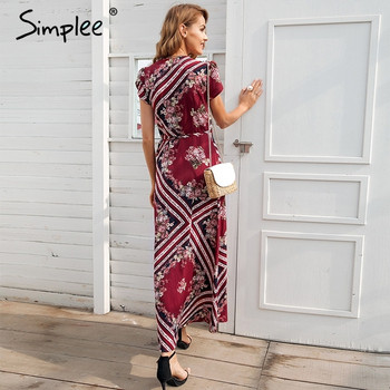 Rochie lată de damă casual, cu mâneci scurte și decolteu adânc, în culoarea roșie