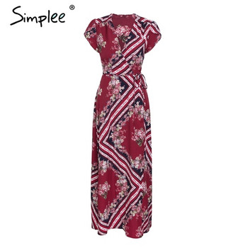 Rochie lată de damă casual, cu mâneci scurte și decolteu adânc, în culoarea roșie