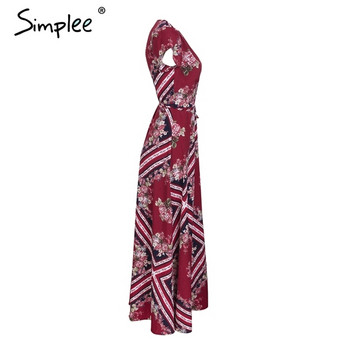 Rochie lată de damă casual, cu mâneci scurte și decolteu adânc, în culoarea roșie