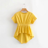 Női blúz O-nyakú, rövid ujjú sárga és fehér színben