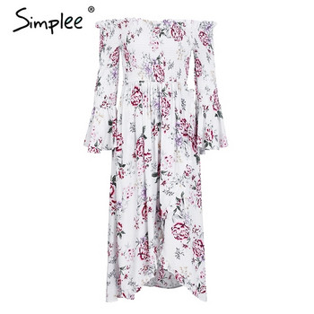 Rochie casual de dama cu model asimetric cu maneci cazute in alb