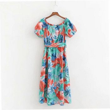 Rochie de dama cu model floral si maneci scurte