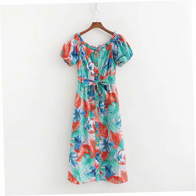 Rochie de dama cu model floral si maneci scurte