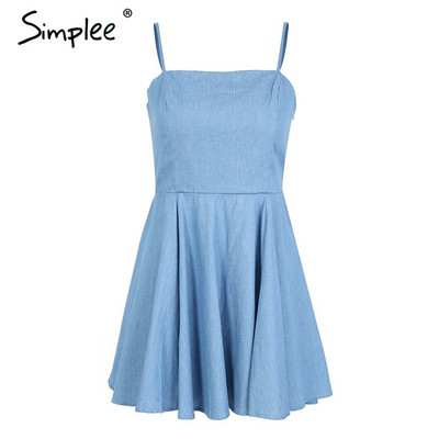 Rochie elegantă de damă cu bretele subțiri în albastru și roz