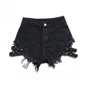 Pantaloni scurți de blugi cu elemente metalice în negru și albastru