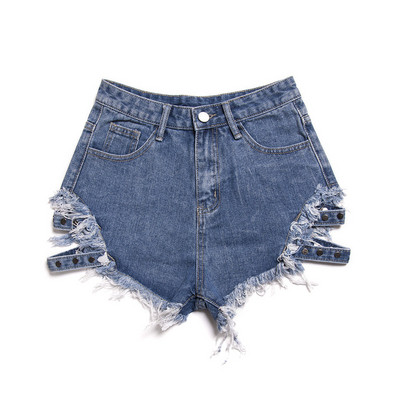 Pantaloni scurți de blugi cu elemente metalice în negru și albastru