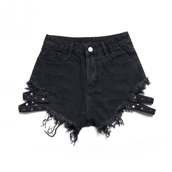 Pantaloni scurți de blugi cu elemente metalice în negru și albastru