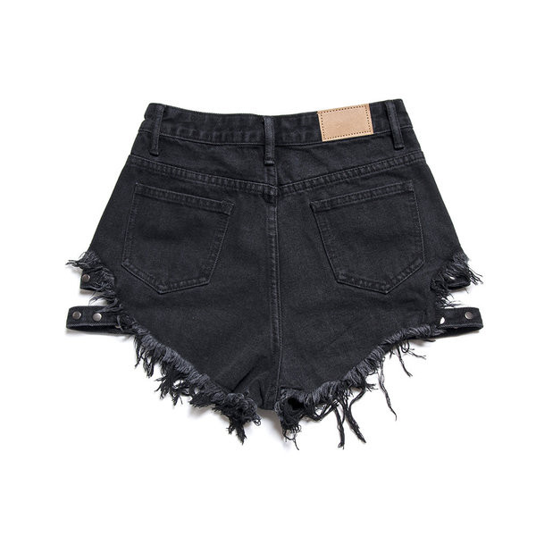 Pantaloni scurți de blugi cu elemente metalice în negru și albastru