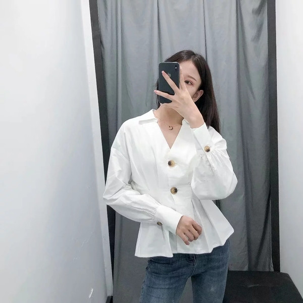 Modern női ing - fehér, hosszú ujjú