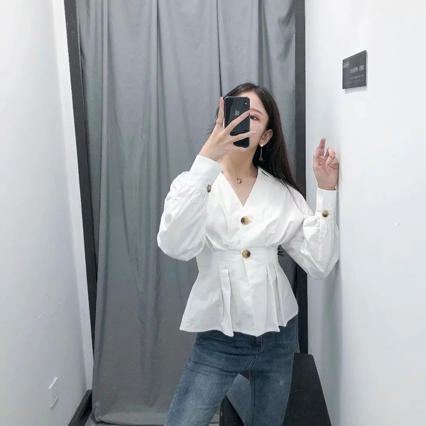 Modern női ing - fehér, hosszú ujjú