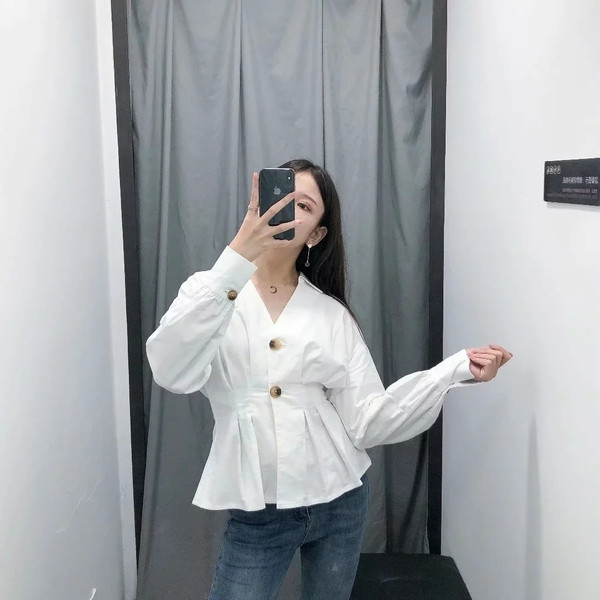 Modern női ing - fehér, hosszú ujjú