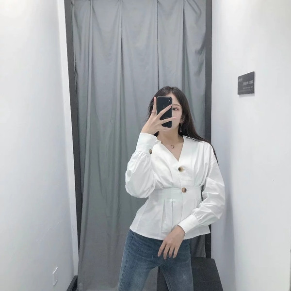 Modern női ing - fehér, hosszú ujjú