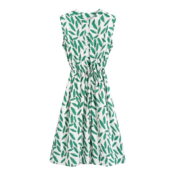 Rochie moderna de dama cu model floral si talie inalta