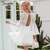 Rochie elegantă de damă cu spatele gol și dantelă în alb și negru