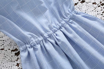 Rochie casual de dama cu talie inalta in albastru