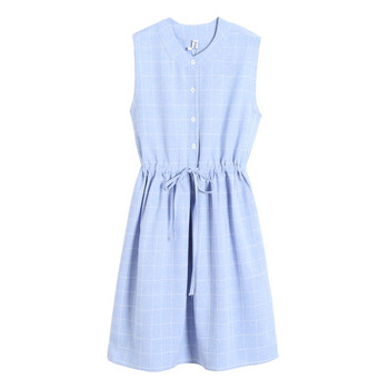 Rochie casual de dama cu talie inalta in albastru